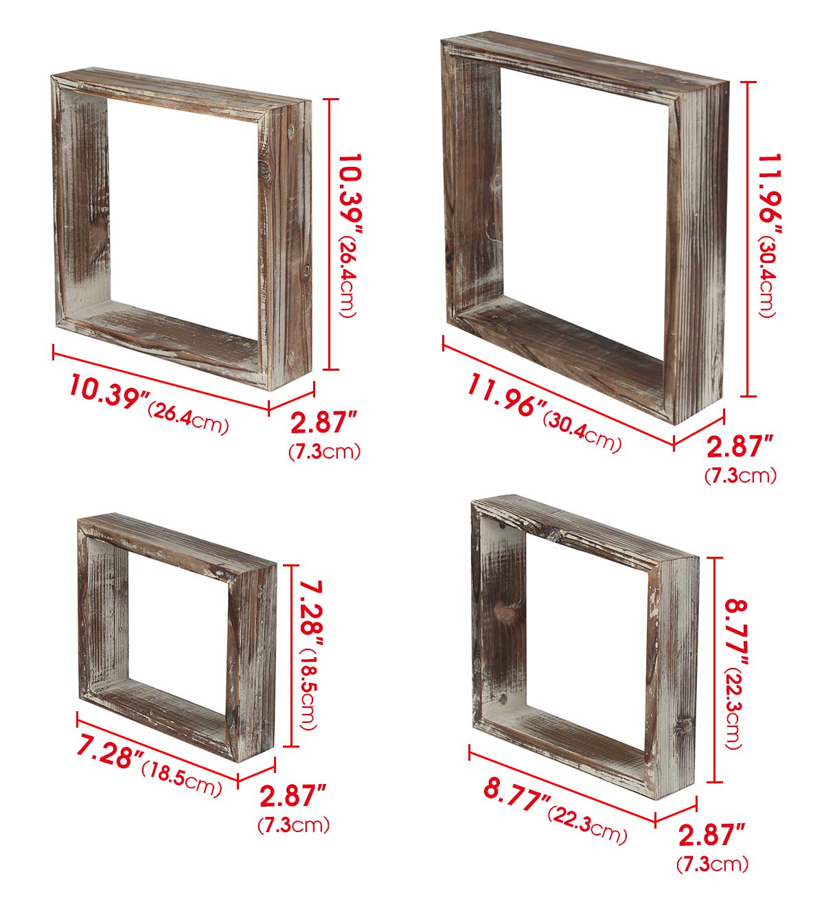 J JACKCUBE DESIGN Wall Decor Floating Hanging Square Shelves Wall Mounted Rustic Wood Cube Display Shelf Shadow Boxes Decorative Boho Home Décor for Living Room, Bedroom, Office, Set of 4 - MK571A J JACKCUBE DESIGN
