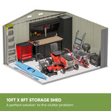 Patiowell 10 x 8 FT Outdoor Storage Shed, Large Garden Tool Metal Shed with Sloping Roof and Double Lockable Door, Outdoor Shed for Backyard Garden Patio Lawn,Grey Patiowell