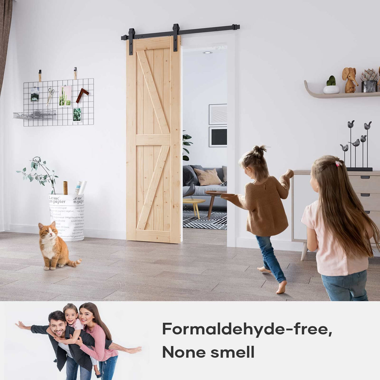 EaseLife 24in x 84in Sliding Barn Wood Door,Interior Doors,DIY Assemblely,Solid Natural Spruce Panelled Slab,Easy Install,Apply to Rooms & Storage EaseLife