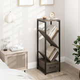 Giantex Tree Bookshelf with Drawer, 4-Tier Narrow Bookcase with Metal Frame, Tall Floor Standing Storage Organizer for Small Space, Wooden Display Shelves for Living Room, Bedroom, Study (1) Giantex