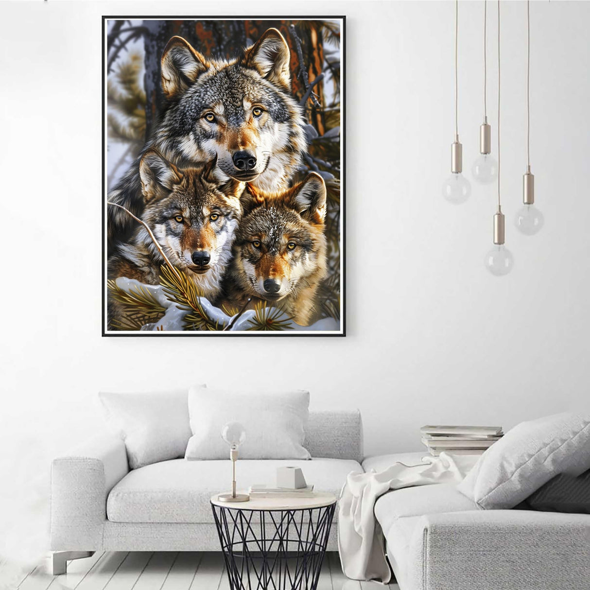 Zariocy 5D Diamond Art Kits for Adults Wolves, DIY Diamond Painting Art Winter Animals Round Full Drill Crystal Diamond Embroidery Paintings Arts Craft for Home Office Wall Decor 12x16 inch Zariocy