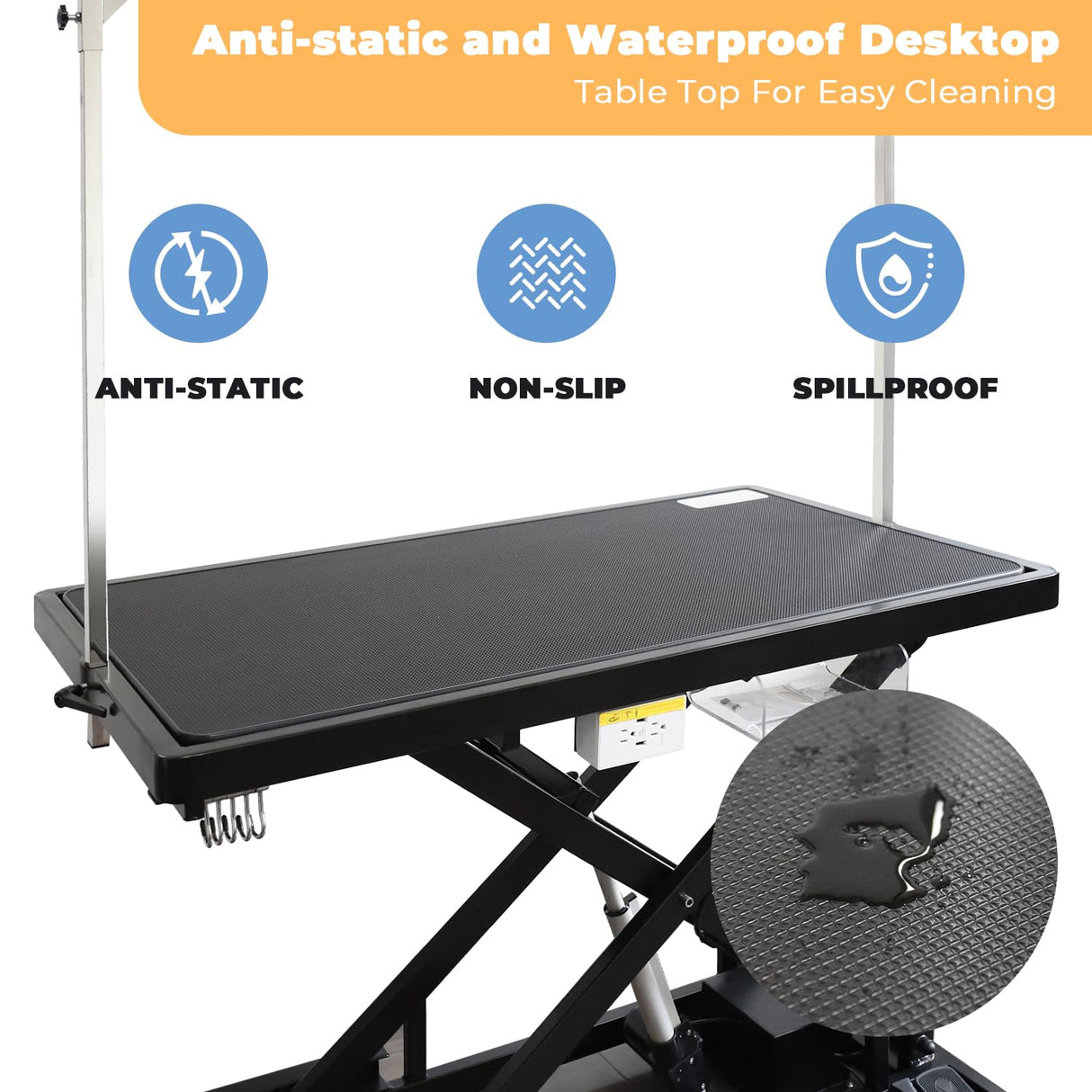 UDSONFY Electric Pet Dog Grooming Table, 50" Heavy Duty Grooming Table Professional X-Lift for Large Dogs Adjustable Height: 11.3"-40" Non-slip, AC Outlets, Storage Tray, 2 Nooses, Black UDSONFY