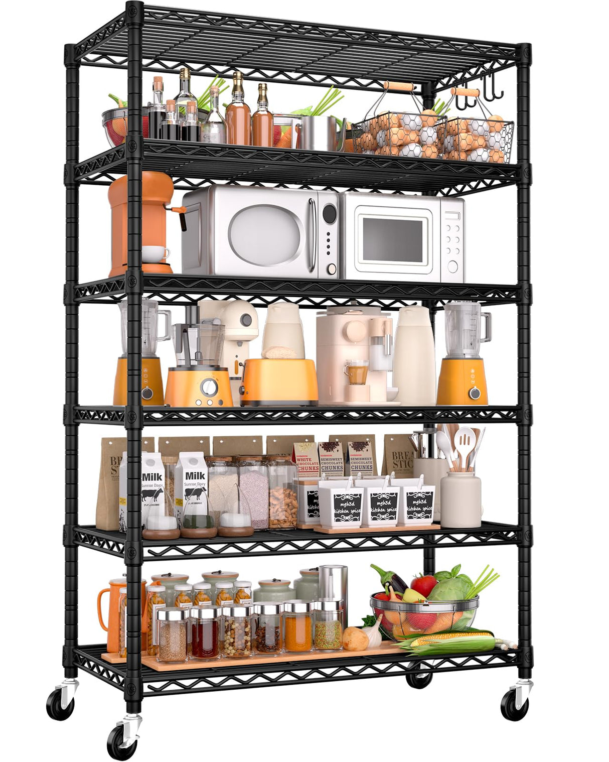 PrimeZone 6 Tier Wire Shelving with Wheels 79''H 1500lbs Storage Shelves NSF Certified Heavy Duty Steel Metal Shelf Adjustable Rolling Rack Kitchen Garage Closet Pantry Laundry 79''HX36''WX16''D PrimeZone
