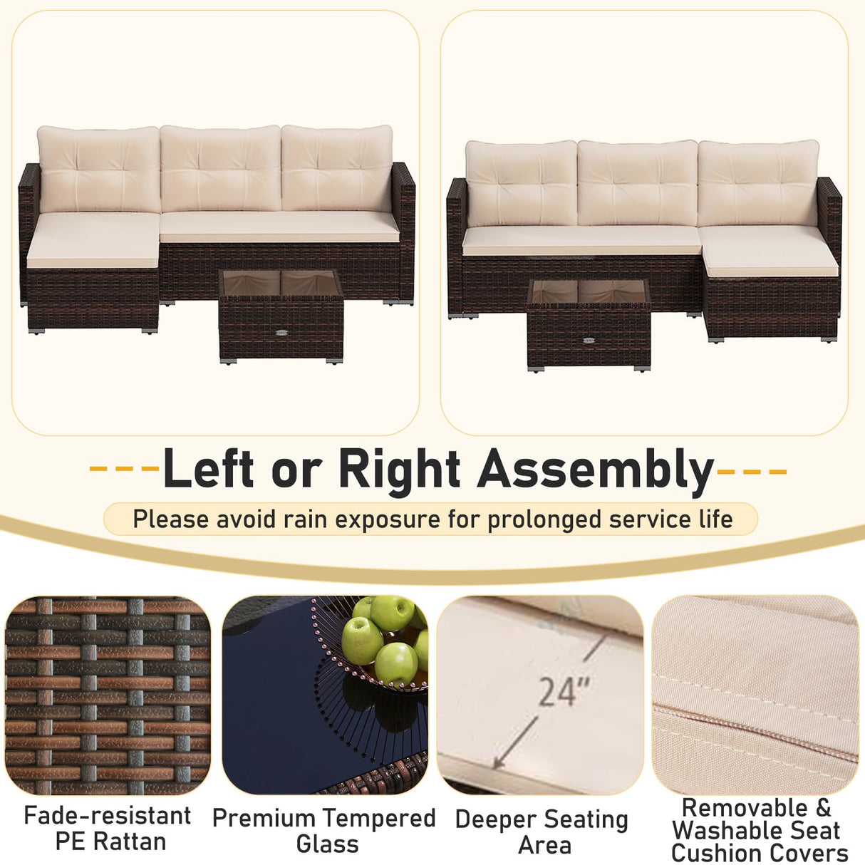 Tangkula 5 Pieces Patio Furniture Set with 32” Fire Pit Table and Propane Tank Cover, Outdoor Wicker Cushioned Sectional for Deck, Backyard, Fire Pit Protective Cover Included (Beige) Tangkula