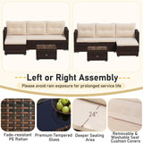 Tangkula 5 Pieces Patio Furniture Set with 32” Fire Pit Table and Propane Tank Cover, Outdoor Wicker Cushioned Sectional for Deck, Backyard, Fire Pit Protective Cover Included (Beige) Tangkula