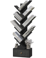 Yzosvki 9 Tier Tree Book Shelf with Drawer, Floor Standing Bookshelf Storage Organizer Bookshelves for Books/CDs, 9 Shelf Narrow Bookcase for Sturdy Room, Bedroom, Living Room, Black Yzosvki