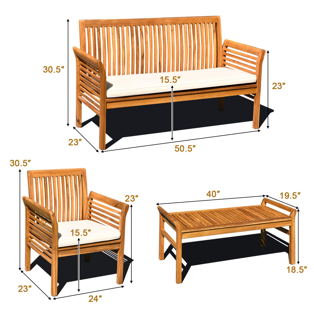 Tangkula 8 Piece Outdoor Acacia Wood Sofa Set w/Water Resistant Cushions, Padded Patio Conversation Table Chair Set w/Coffee Table for Garden, Backyard, Poolside (2) - WoodArtSupply