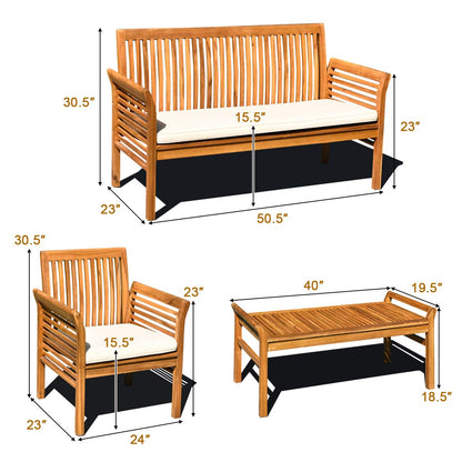 Tangkula 8 Piece Outdoor Acacia Wood Sofa Set w/Water Resistant Cushions, Padded Patio Conversation Table Chair Set w/Coffee Table for Garden, Backyard, Poolside (2) - WoodArtSupply