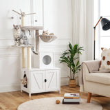 HOOBRO Cat Tree Tower with Litter Box Enclosure for Indoor Cats, Wooden Cat Condo with Scratching Posts, Cat Litter Box Furniture Hidden, All-in-One Cat Toy with Cat House, White WT15MZ03 HOOBRO