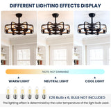 NOXARTE Cage Ceiling Fan with Light, Vintage Fandelier Remote Control, Bladess Industrial Chandelier Ceiling Fan Reverse Motor for Living Dining Room Bedroom Dia 25 Inch NOXARTE
