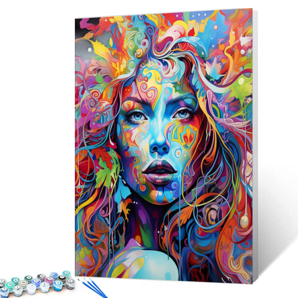Graffiti Women Portrait Paint by Numbers Kits 16x20 inch Canvas DIY Oil Painting for Kids, Students, Adults Beginner with Brushes and Acrylic Pigment Blue Face Abstract Colorful Woman(without Frame) Tucocoo