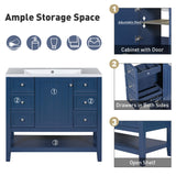 THINK 30 36" Bathroom Vanity,Vanity with Sink Combo, One Cabinet and Three Drawers, Solid Wood and MDF Board,Blue THINK 30