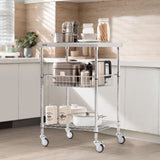 VEVOR Kitchen Utility Cart, 36.6"x20"x24" 3 Tiers Wire Rolling Cart, 470LBS Capacity Steel Service Cart with Brake Wheels, Storage Trolley with 76mm Basket PP Liner 6 Hooks, for Indoor & Outdoor Use VEVOR