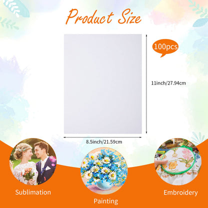 100 Pcs Sublimation Blanks for Picture Frame 8.5 x 11 Inch Double Sided Sublimation Blanks Canvas Heat Transfer Canvas Sheets Printable Inkjet Canvas Pads for Painting DIY Photos Murals Backdrops