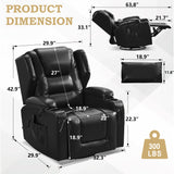 DRMBOOK Leather Rocker Recliner Chairs for Adults, 360° Swivel Rocking Theater Seating with Heat and Massage, Oversized Single Sofa with Led Lights for Living Room (Black,Single Chair) DRMBOOK