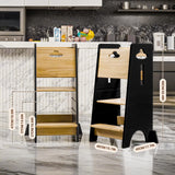 COSYLAND Toddler Standing Tower Adjustable Height - Super Stable Toddler Kitchen Stool Helper - 3 Levels Adjustable Wooden Toddler Kitchen Stool (Natural & Black) COSYLAND