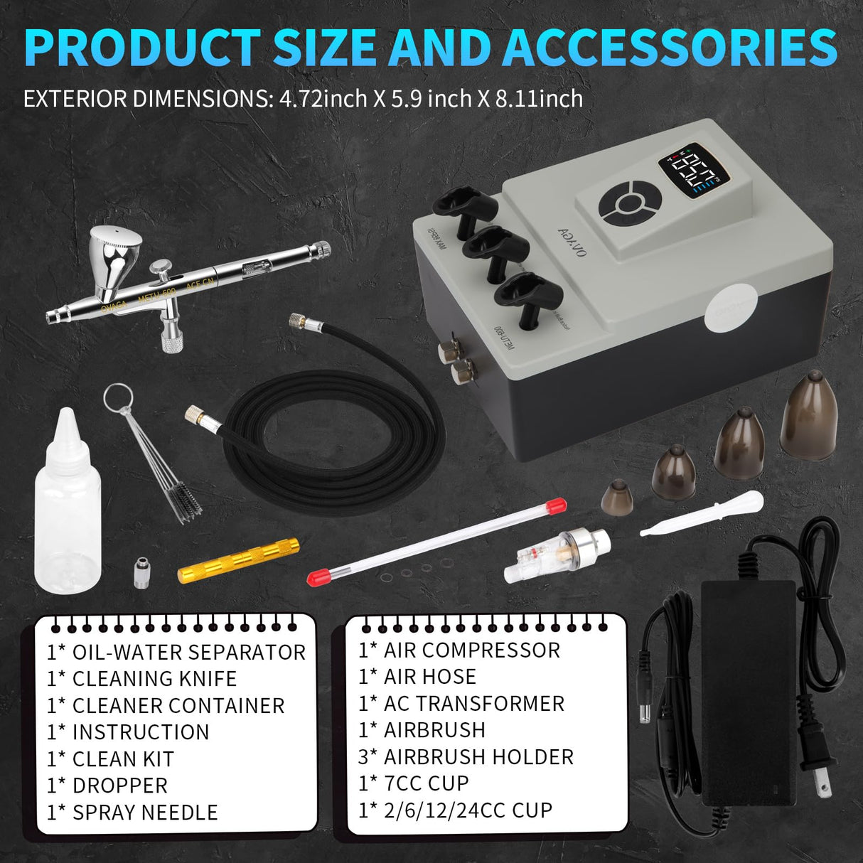 Ovaga Upgraded 85PSI Ultra-Silent Professional Airbrushing System Kit, Dual-Action Multi-Function Airbrush Set with Compressor for Painting Cake Decoration Makeup Art Craft Nail Design Model Tattoo Ovaga