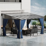 10x14FT Gazebo, Hardtop Wall Mounted Gazebo with Sloping Sun Panel Roof, Awnings for Patio with Metal Frame, Double Curtains for Garden, Lawn, Backyard Deck, Sand ASJMR