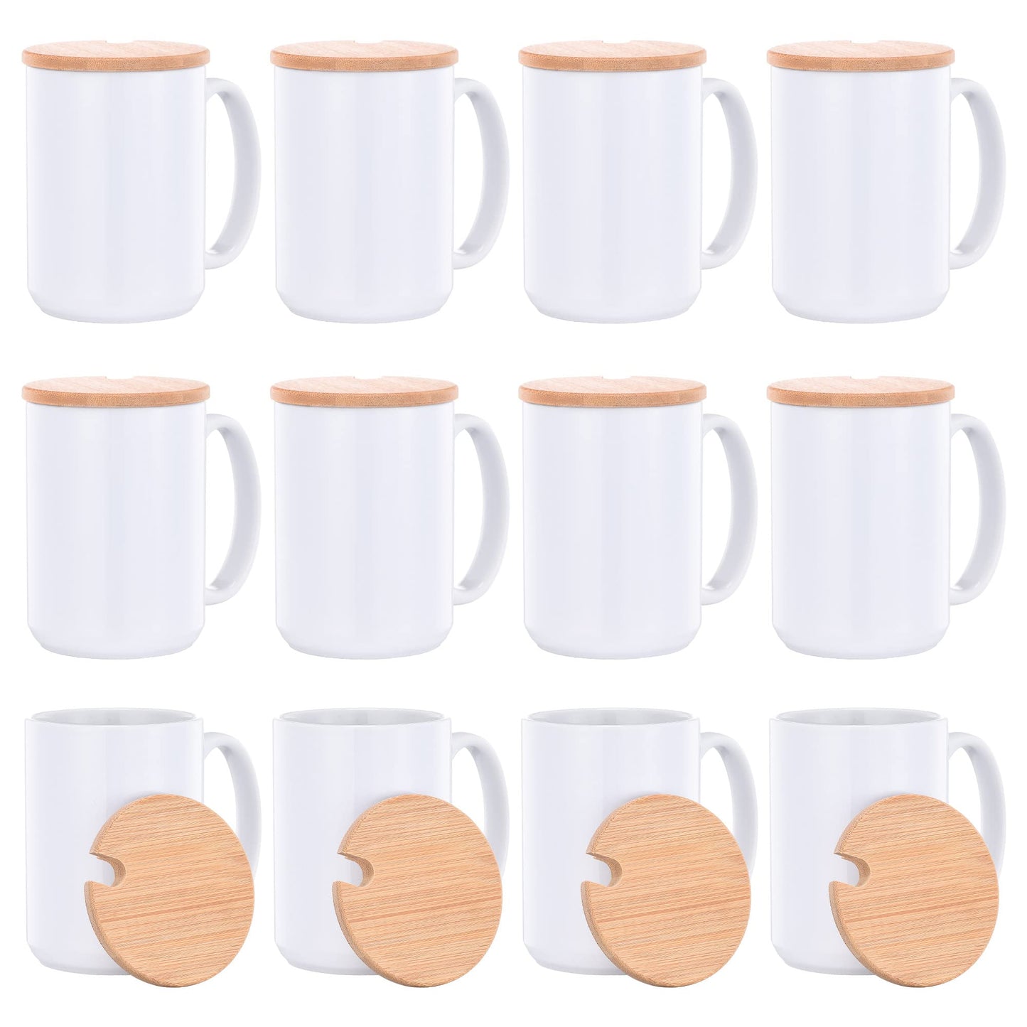 RAINBOWTIE Sublimation Mugs 15 oz Sublimation Mugs Blank with Bamboo Lid White Coffee Mugs Sublimation Coffee Mugs Mug Sets Coffee Cup with Lid Set of 12