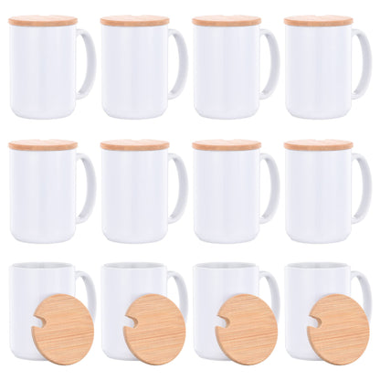 RAINBOWTIE Sublimation Mugs 15 oz Sublimation Mugs Blank with Bamboo Lid White Coffee Mugs Sublimation Coffee Mugs Mug Sets Coffee Cup with Lid Set of 12