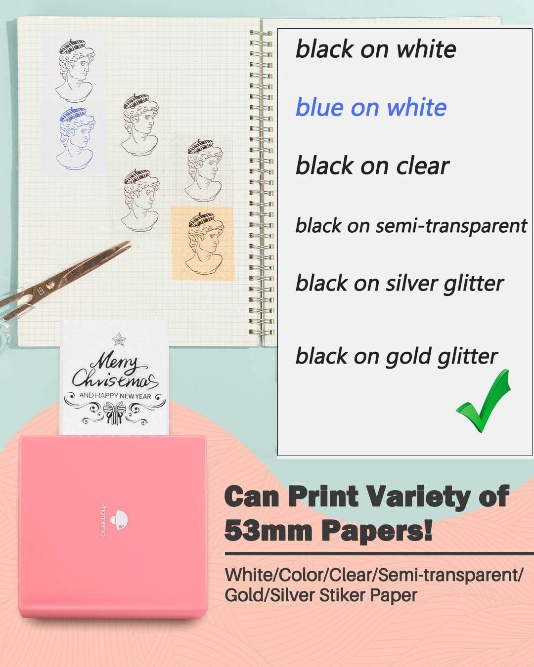 Phomemo Sticker Printer- with 3 Rolls Paper M02 Thermal Printer Mini Pocket Printer Sticker Maker for Photo Printing, Study Notes, List, Work, Gift, Receipts, Pink Phomemo