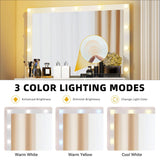 DWVO LED Makeup Vanity Table with 3 Light Modes, 4 Storage Drawers, Built-in Power Outlets & Hairdryer Holder, Dressing Table with Cushioned Stool DWVO