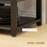 HOMCOM Bakers Racks with Power Outlet and LED Lights, Coffee Bar Table for Kitchens with Storage, Microwave Stand with Glass Holders, Kitchen Storage Shelf Rack with Multiple Shelves, Gray HOMCOM