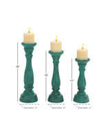Deco 79 Wooden Decorative Candle Holder Distressed Candle Stand, Set of 3 Candlestick Holder 15", 13", 11"H, Blue Deco 79