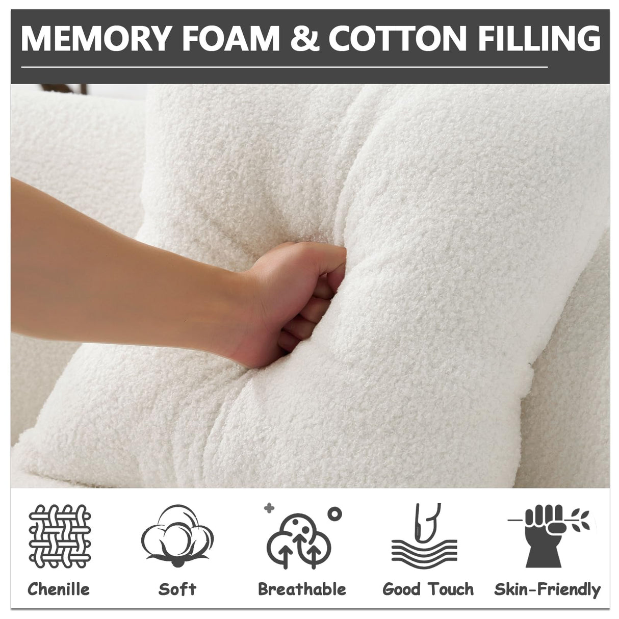 HRVEOCEI 67" White Curved Loveseat Sofa with 2 Pillows, Boneless Curved Couch with Round Armrest, Cloud Sofa for Living Room Bedroom Small Spaces, Teddy, Modern, Compressed, No Assembly (White-1) HRVEOCEI