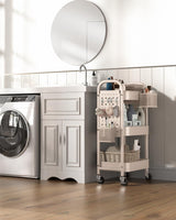 ALVOROG 3 Tier Rolling Cart with DIY Pegboards Metal Utility Cart with Wheels Handles Baskets Hooks, Craft Cart for Office Kitchen Bathroom(Khaki) ALVOROG