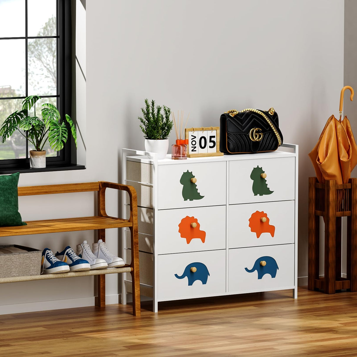 FRAPOW Kids Dresser for Bedroom, Baby Dresser with 6 Fabric Drawers Tall Storage Organizer for Toddler Child with Wood Top Metal Frame for Living Room, Nursery, Closet, Apartment FRAPOW