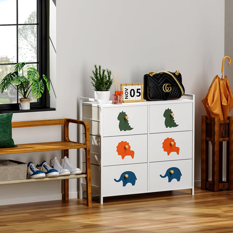 FRAPOW Kids Dresser for Bedroom, Baby Dresser with 6 Fabric Drawers Tall Storage Organizer for Toddler Child with Wood Top Metal Frame for Living Room, Nursery, Closet, Apartment FRAPOW