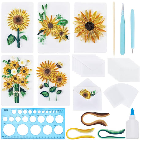 WEBEEDY 20 Sets Paper Quilling Kit for Adults Beginners DIY 5 Styles Sunflowers Quilling Greeting Card Making Kit with Instruction DIY Quilling Supplies for Birthday Halloween Christmas Party Gifts WEBEEDY