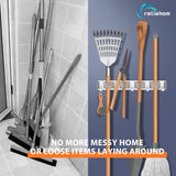 reliahom Broom Holder Mop Hanger Wall Mount Metal Organization Garage Storage System Garden Kitchen Tool Organizer (4 Racks with 5 Hooks, Silver) reliahom