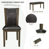 Augabam 6-Piece Dining Table Set with Bench and Chairs - Solid Wood Kitchen Dining Room Table Set in Farmhouse Rustic Style, Table Set for 6 with 4 Chairs and Bench Seat. (Dark Walnut) Augabam