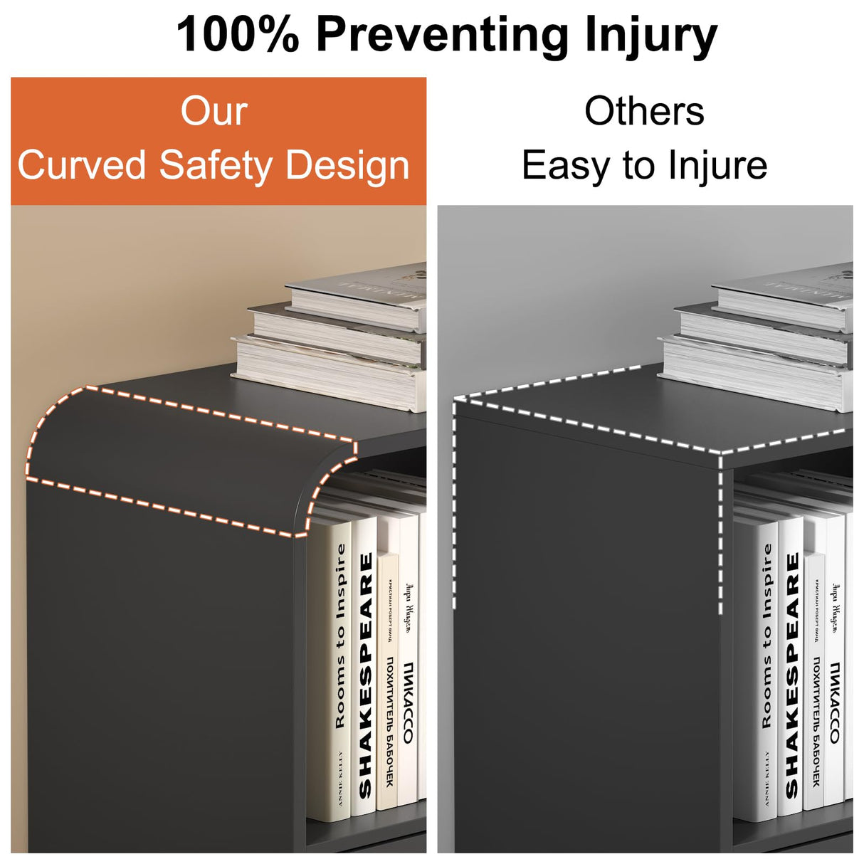 70" Tall Book Shelf and Bookcase, Tall Bookshelf with Storage, 48" Wide Modern Bookcase with Adjustable 3 Bins Storage, Large Bookshelf Wood 13" Deep Display Shelves for Living Room, Home Office,Black SOLACE FURNITURE