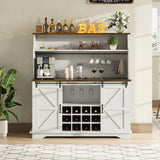 55" Farmhouse Coffee Bar with 3-Tier Storage, Kitchen Hutch Storage Cabinet with 6 Hooks, Wine Bar Cabinet with 12 Wine Racks & 3 Glass Holders, Hutch Cabinet with Storage for Dining Room, White REVOMINCA