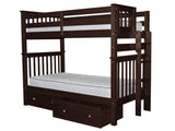 Bedz King Tall Bunk Beds Twin over Twin Mission Style with End Ladder and 2 Under Bed Drawers, Dark Cherry Bedz King