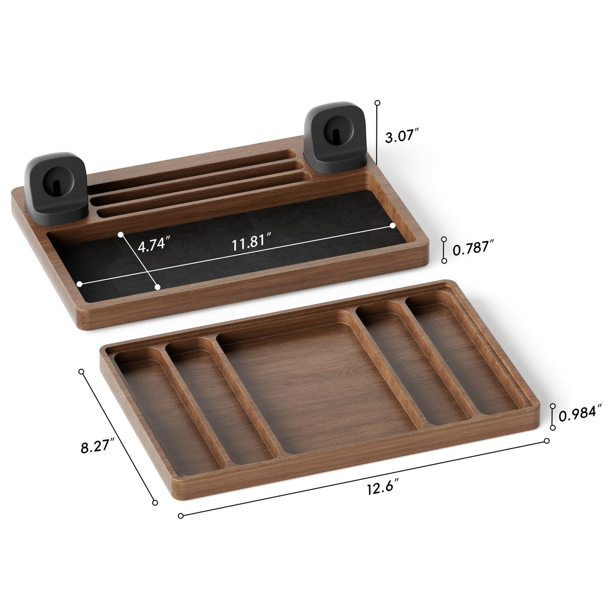 AFOOYO 2 Tier Wood Watch Band Organizer - Charger Stand Compatible with All Apple Watch Series and Stackable Bands Display Watches Storage Case Tray(Walnut) AFOOYO