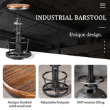 Topower Antique Industrial Round Bottom Adjustable Height Cafe Coffee Retro Vintage Stylish Water Pipe Design Pub Kitchen Bar Stool (Silver, Wooden Top) Topower