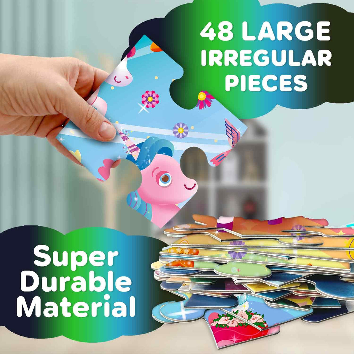 QUOKKA Floor Puzzles for Kids Ages 4–8 – 2x3 FT Giant Glow in The Dark Jigsaw – 48 Large Pieces – Magical Fantasy Unicorn Scene – Montessori Toy with Gift Box – Fun Learning Activity QUOKKA