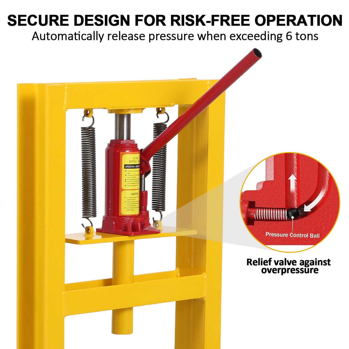 GarveeTech Hydraulic Press 6 Ton Hydraulic Shop Press, H-Frame Garage Floor Benchtop Press Adjustable Shop Press with Plates, Adjustable Working Table Height, for Gears and Bearings, Yellow GarveeTech