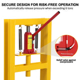 GarveeTech Hydraulic Press 6 Ton Hydraulic Shop Press, H-Frame Garage Floor Benchtop Press Adjustable Shop Press with Plates, Adjustable Working Table Height, for Gears and Bearings, Yellow GarveeTech