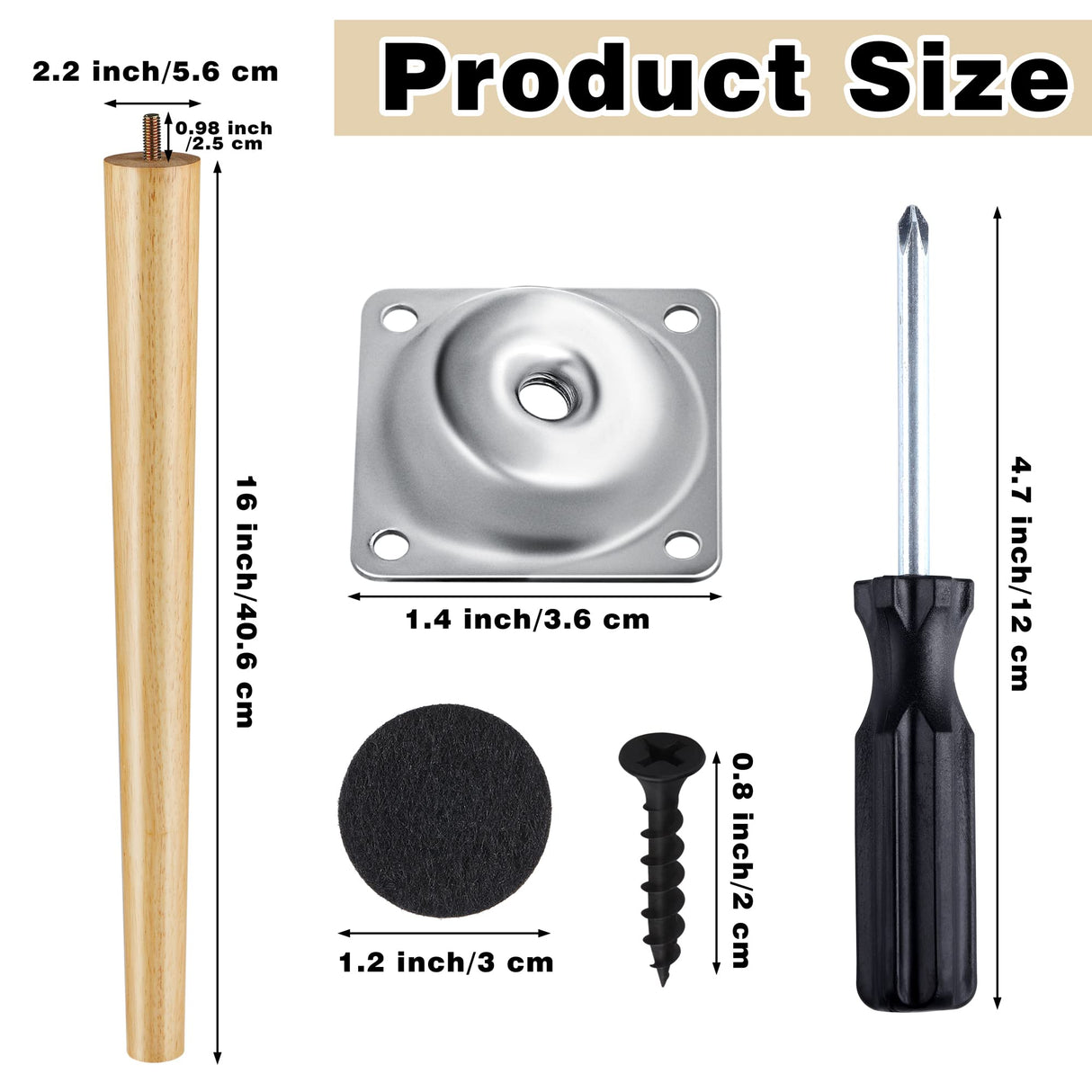 TURSTIN 8 Pieces 16 Inches Table Legs Wood Furniture Legs Tapered Round Replacement Desk Chair Legs Mid Century Furniture Legs for Coffee Table Dresser Night Stand (Wood) TURSTIN