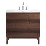 Modway Ledger Wood Bathroom Vanity Cabinet, 36 Inch, Walnut White Modway