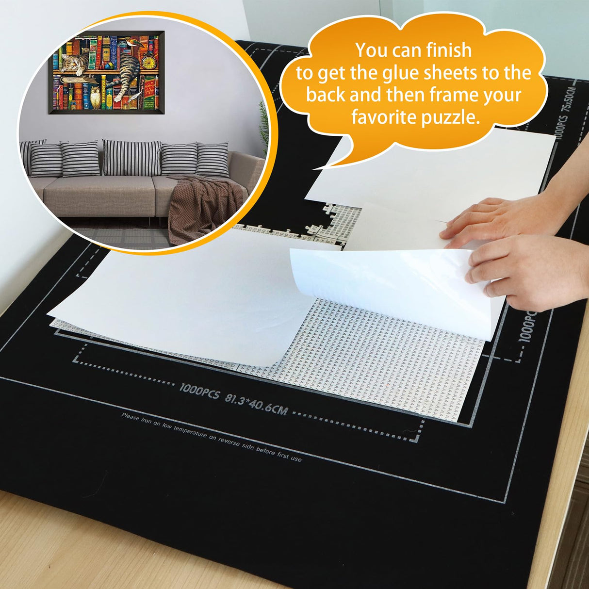 Portable Puzzle Mat Roll Up - with 9 Glue Sheets, Sorting Trays, Hand Pump, Inflatable Tube, and Storage Bag - Perfect for Kids and Adults (Black, 1500pcs) FELIZROCA