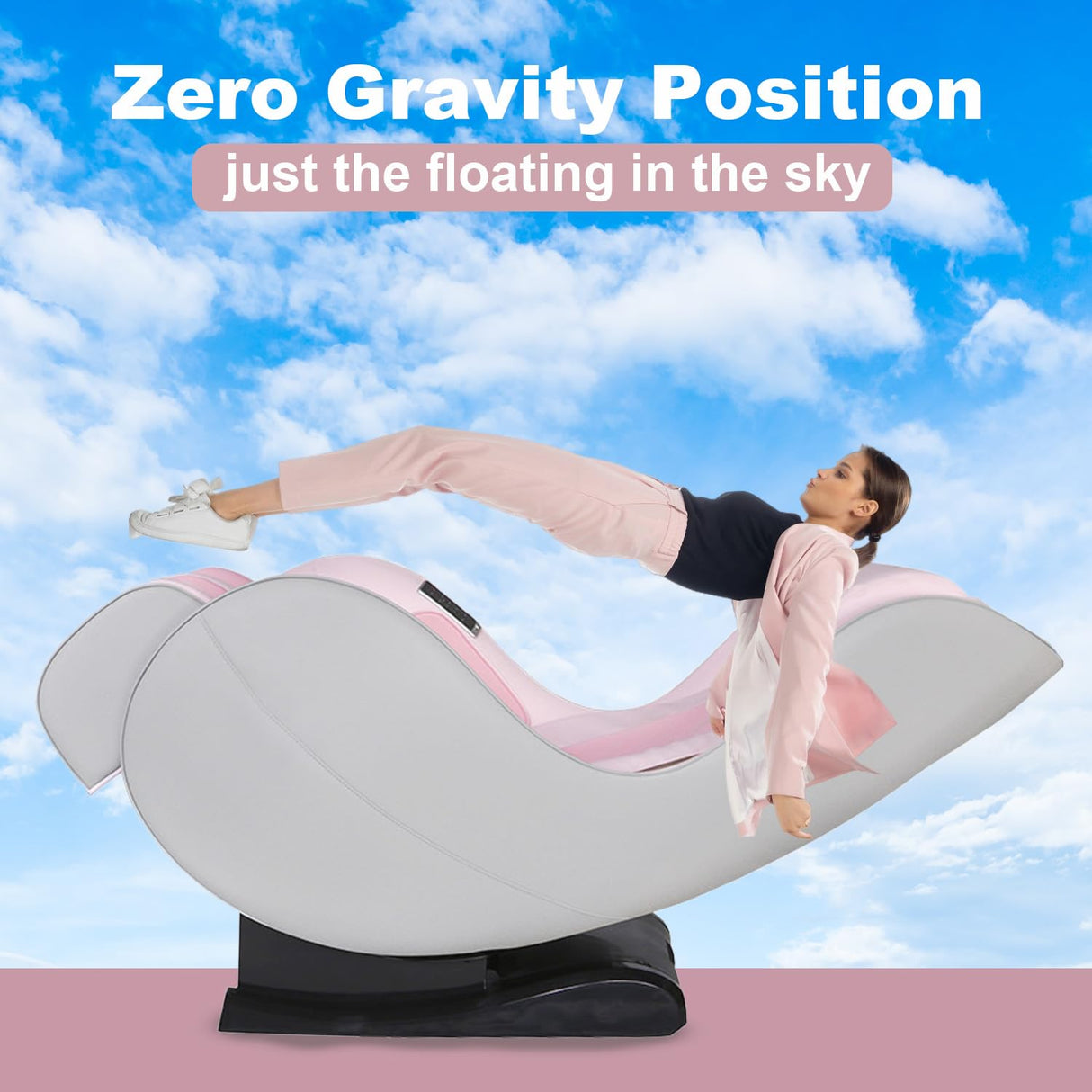 PayLessHere Zero Gravity Full Body Electric Shiatsu Massage Chair Recliner with Massaging Rollers Air Pressure Massage L-Track Stretch Wireless Bluetooth Speaker USB Charger PS4, Pink PayLessHere