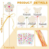 AUGSUN 43Pcs Princess Fairy Wands Kit, 20Pcs Wood Fairy Wands 20 Ribbons with 3 Sheets Gem Stickers Birthday Party Supplies Make Your Own DIY Crafts Art Magical Gifts AUGSUN