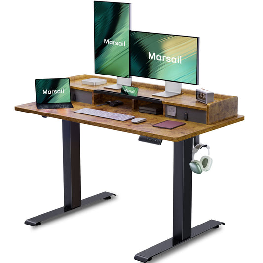 Marsail Electric Standing Desk with Dual Drawers (55 inch, Vintage) - WoodArtSupply