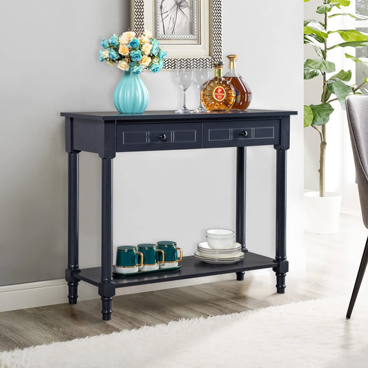 Karl home Console Table with 2 Drawers, Narrow Sofa Side Table Entryway Desk with Bottom Storage Shelf, TV Stand for Living Room Hallway Office, Black 29.7" H - WoodArtSupply